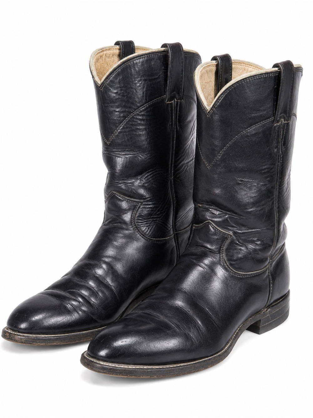 Vintage Justin Boots Black Leather Roper Cowboy Boots